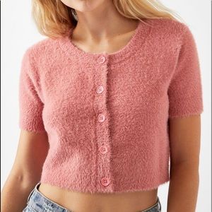 LA hearts short sleeve fuzzy cardigan top